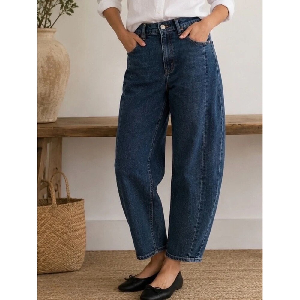 NWT Old Navy Highrise Barrel Leg Baggy Crop Deniim In Dark Wash Evie Sz 8 Trendy